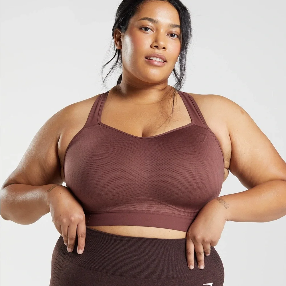 GYMSHARK RACERBACK HIGH SUPPORT SPORTS BRA - Cherry Brown - Picture 6 of 8